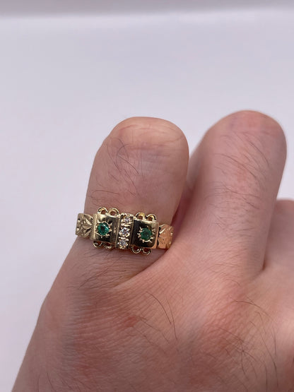 9ct gold emerald and diamond gypsy ring