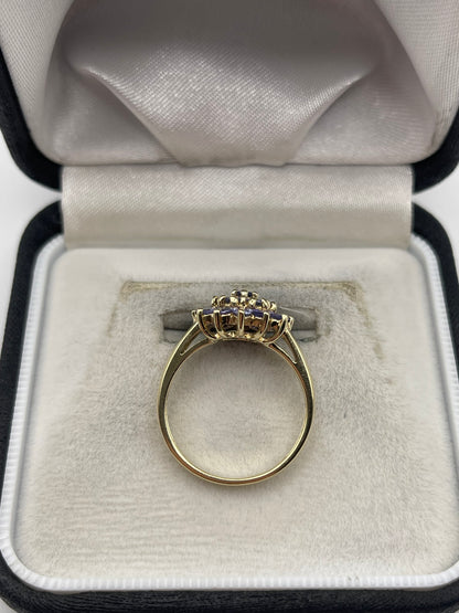 9ct gold tanzanite cluster ring