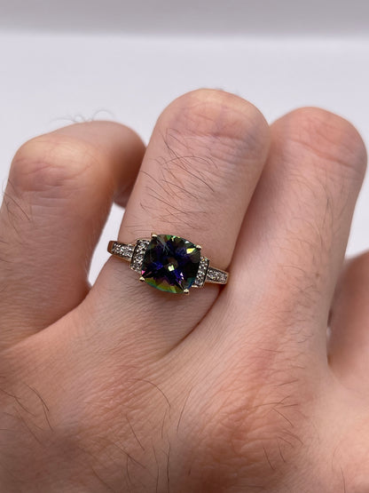 9ct gold mystic topaz and diamond ring