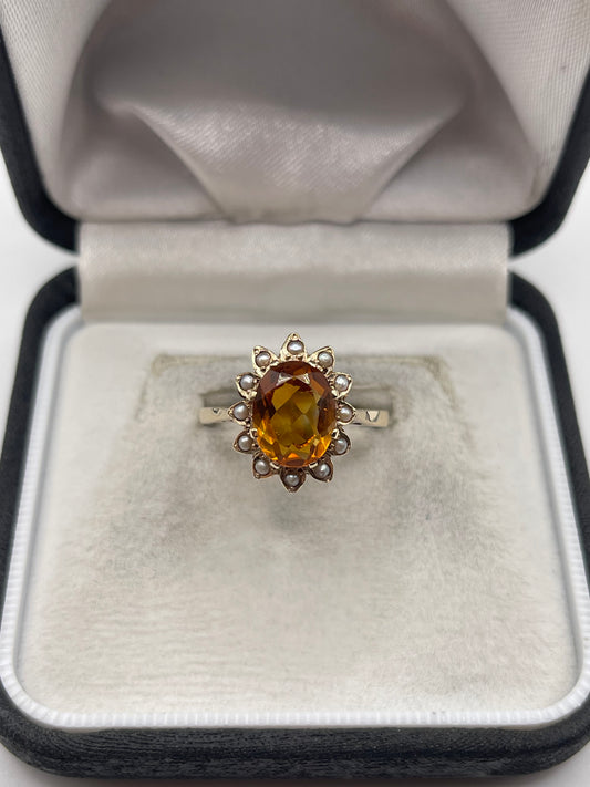 9ct gold citrine and pearl ring