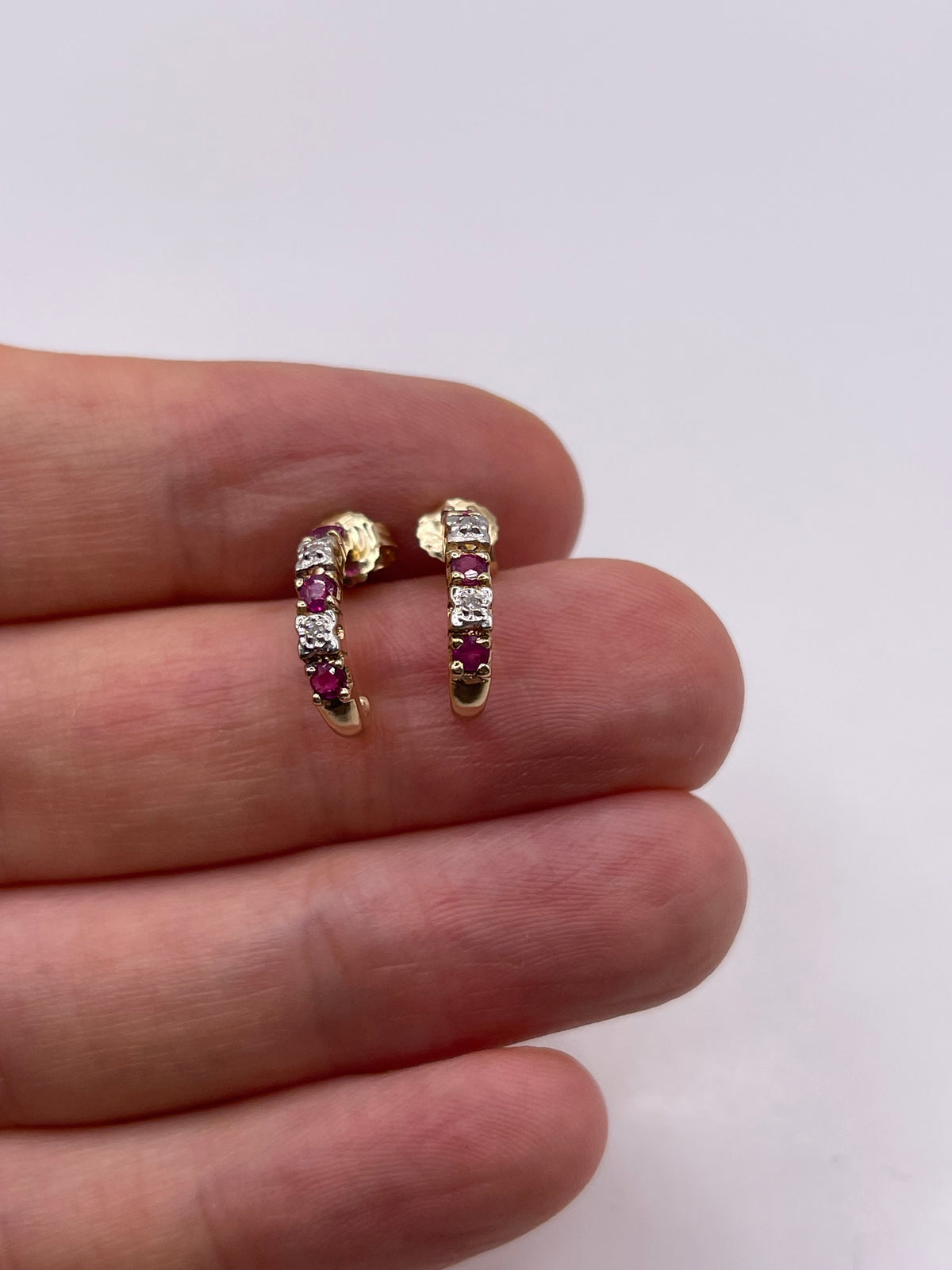 9ct gold ruby and diamond earrings