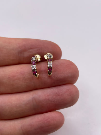 9ct gold ruby and diamond earrings