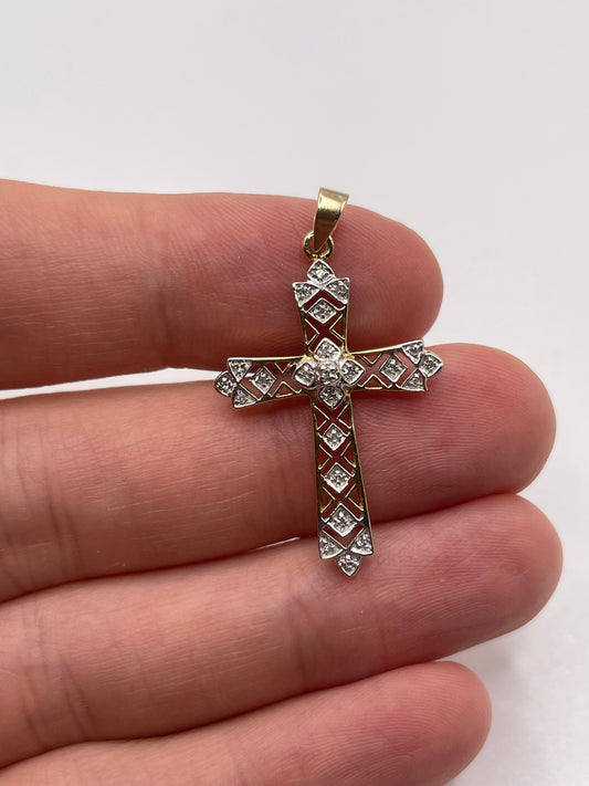 9ct gold diamond cross pendant