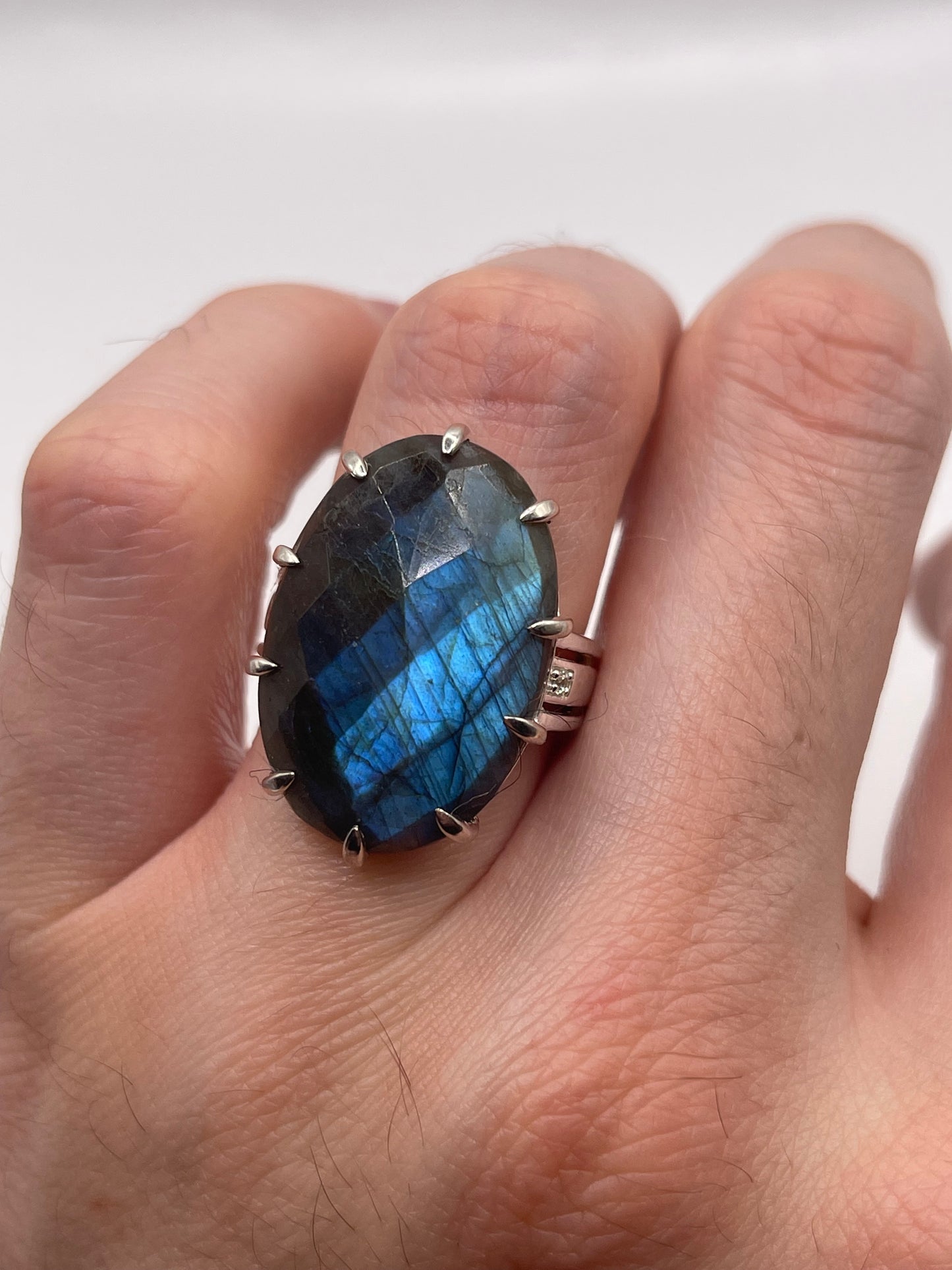 Silver labradorite ring