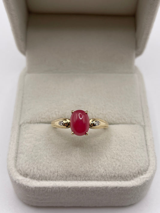 14ct gold cabochon gemstone and diamond ring