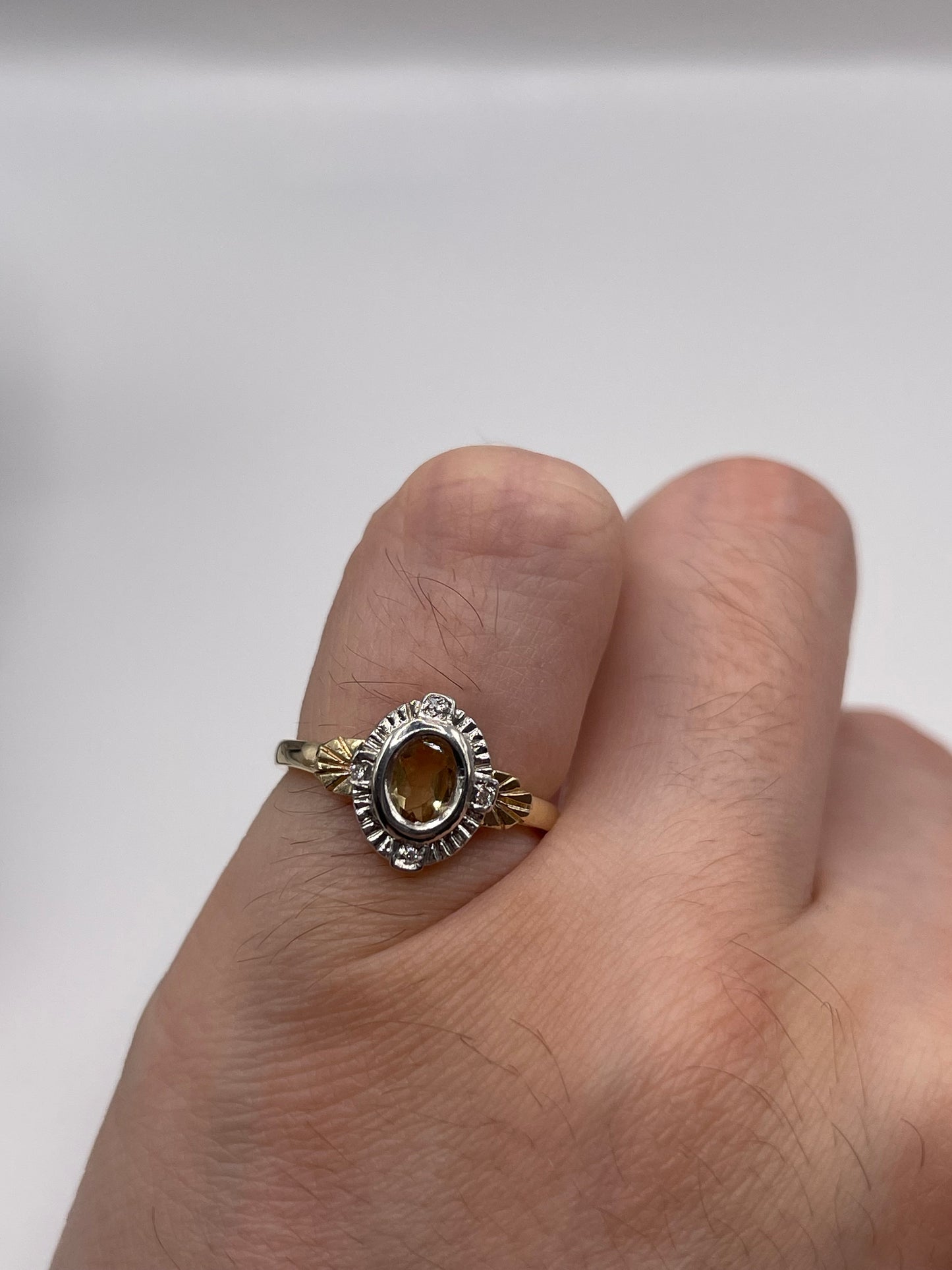 9ct gold citrine and diamond ring