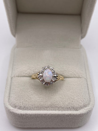 9ct gold opal and diamond ring