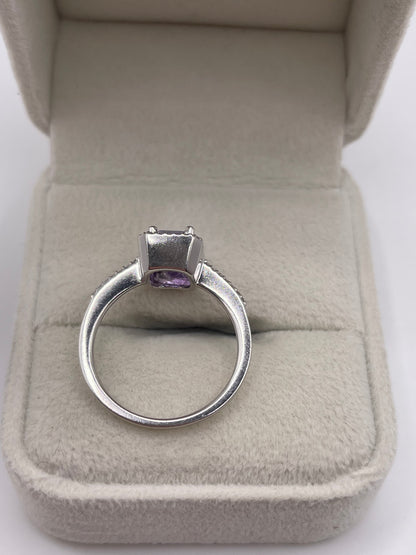 9ct white gold amethyst and diamond ring