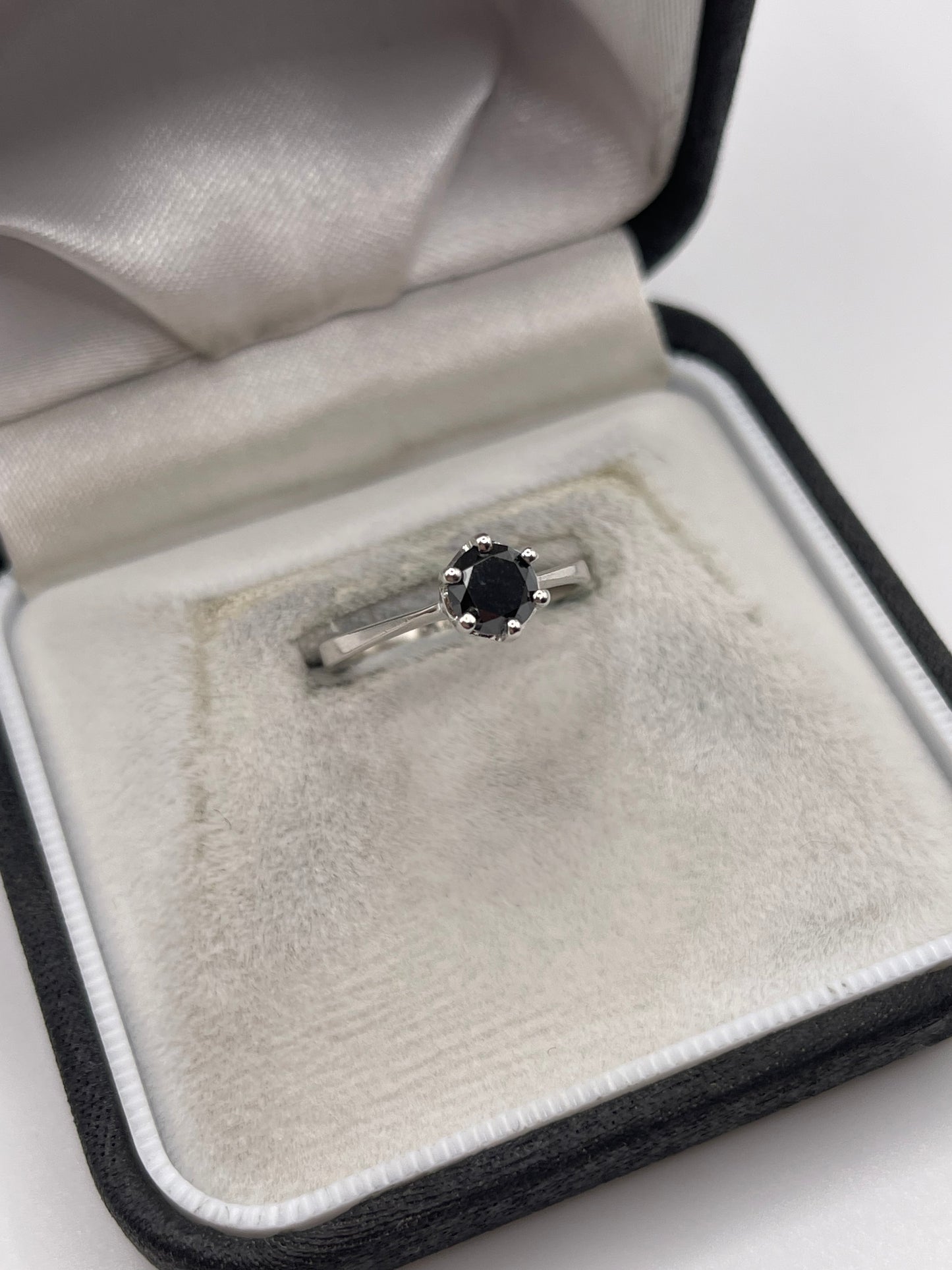 9ct white gold black diamond ring