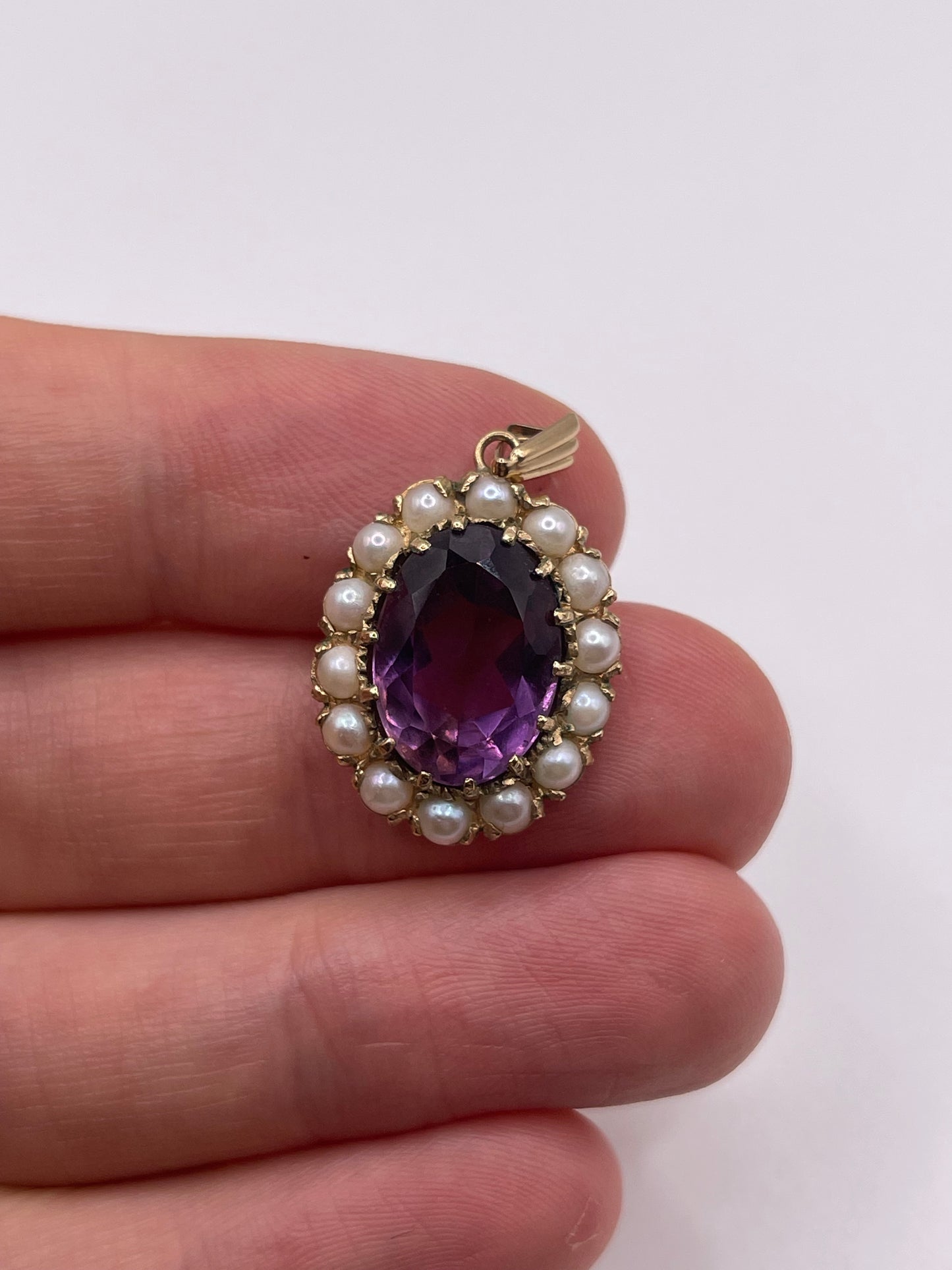 9ct gold amethyst and pearl pendant