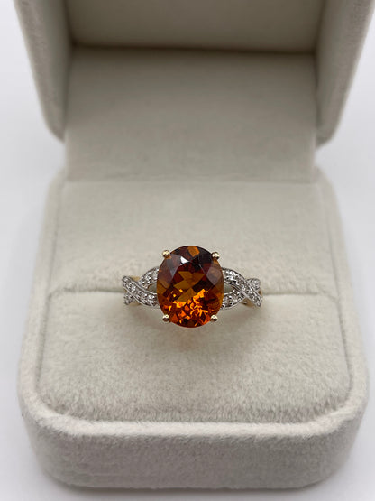 9ct gold citrine and zircon ring