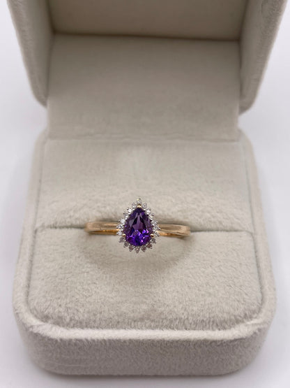 9ct gold amethyst and diamond ring