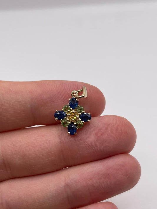 9ct gold multi coloured sapphire pendant
