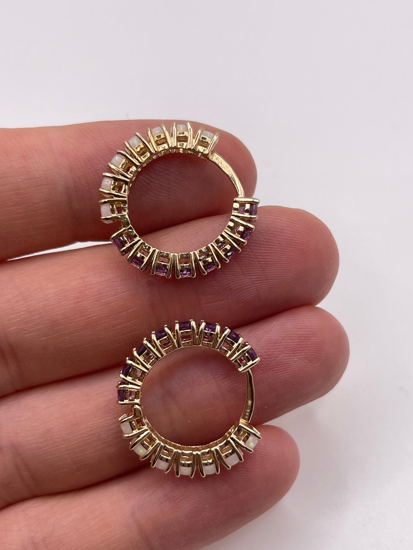9ct gold opal and amethyst earrings