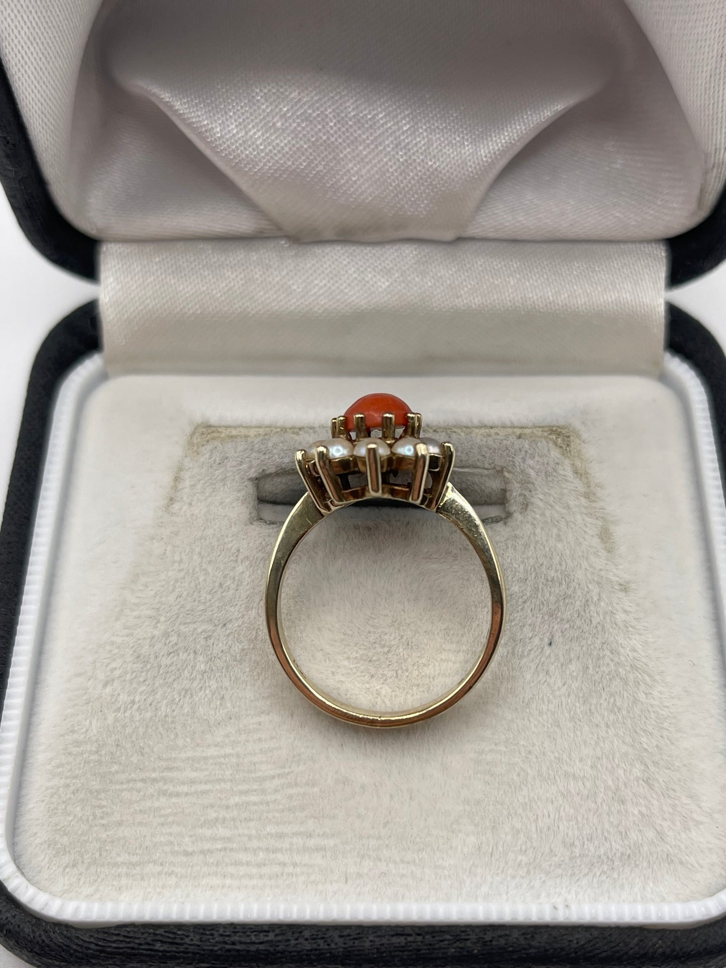 9ct gold coral and pearl ring