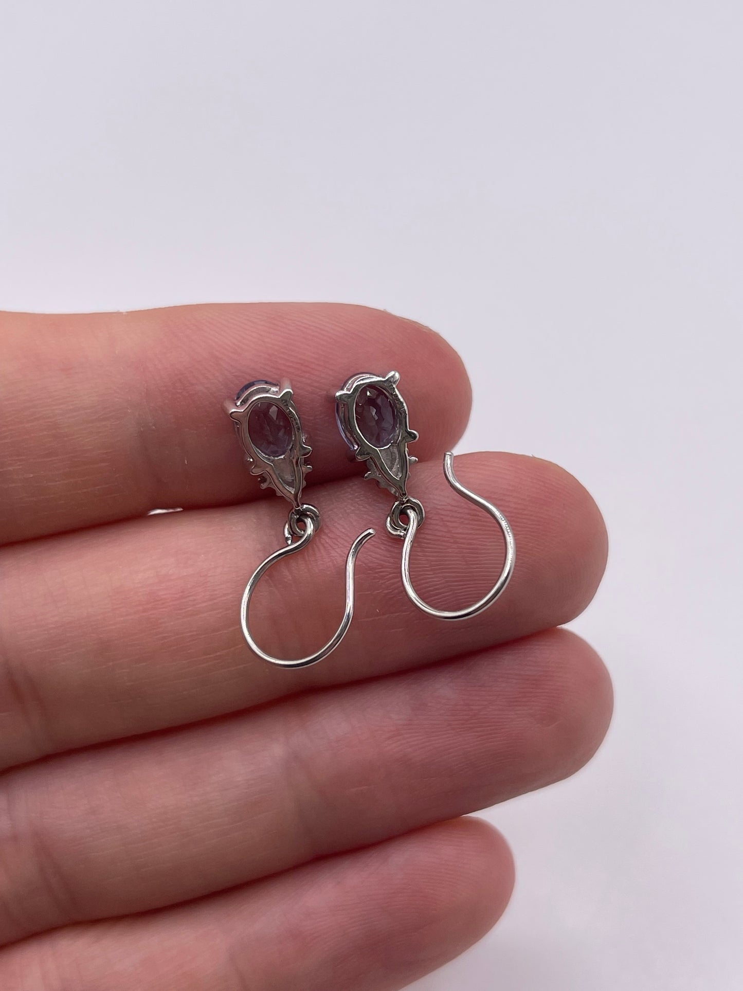 9ct white gold tanzanite and zircon earrings