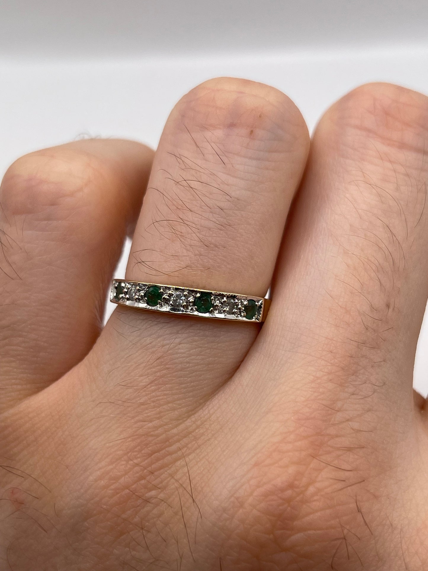 9ct gold emerald and diamond ring