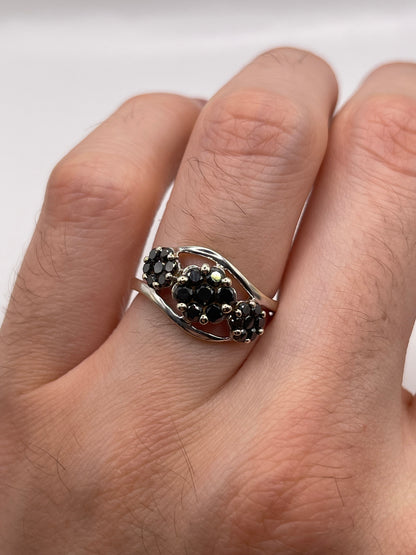 9ct white gold black diamond cluster ring