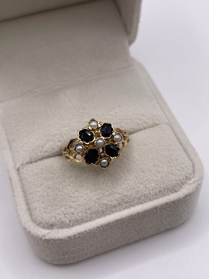 9ct gold sapphire and pearl ring