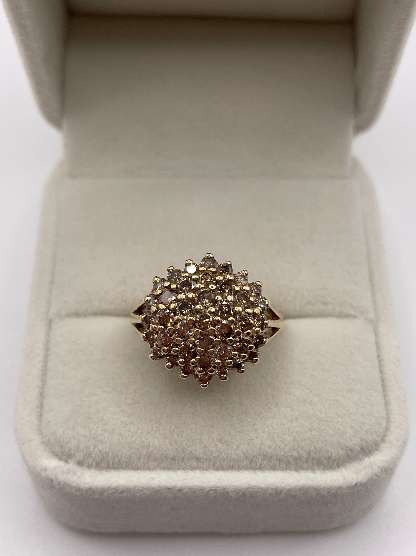 9ct gold cognac diamond cluster ring
