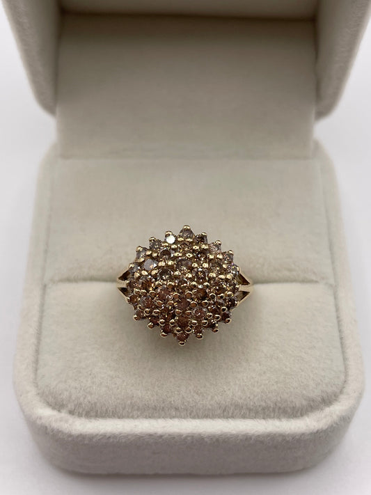 9ct gold cognac diamond cluster ring