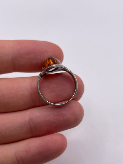 Silver amber ring