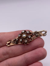 Load image into Gallery viewer, Antique 9ct rose gold pearl and diamond brooch
