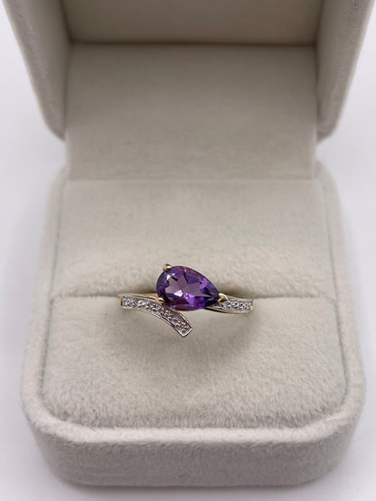 9ct gold amethyst and diamond ring