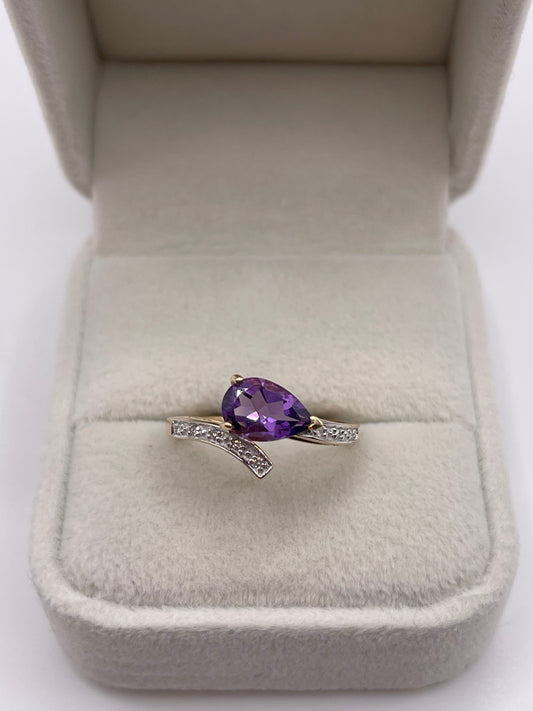 9ct gold amethyst and diamond ring
