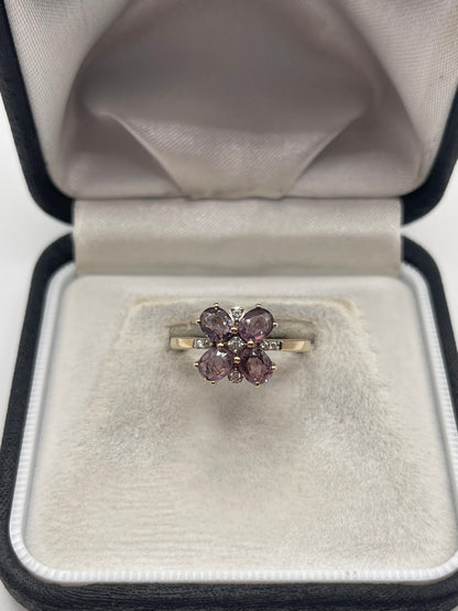 9ct gold spinel and zircon ring