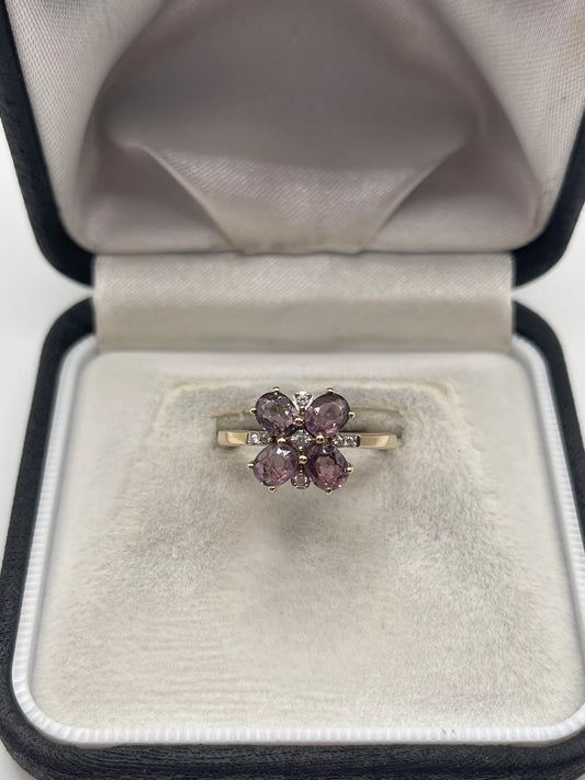 9ct gold spinel and zircon ring