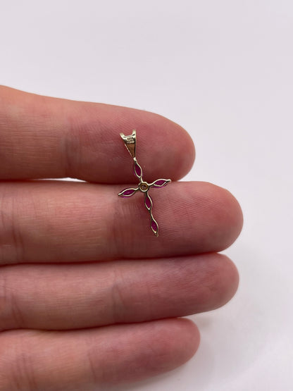 9ct gold ruby and diamond cross pendant