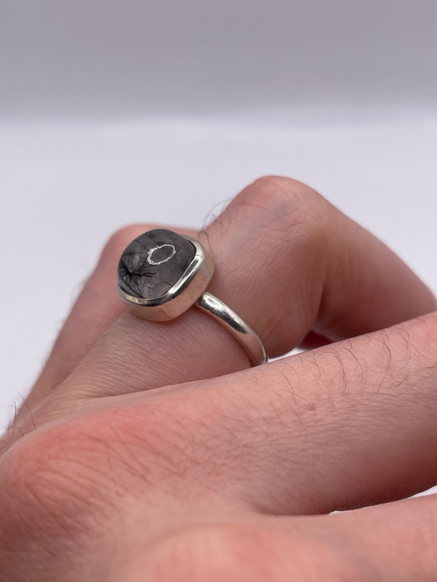 Silver rutile quartz ring