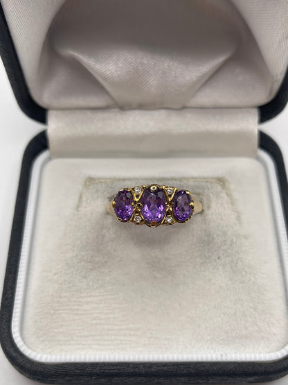 9ct gold amethyst and diamond ring