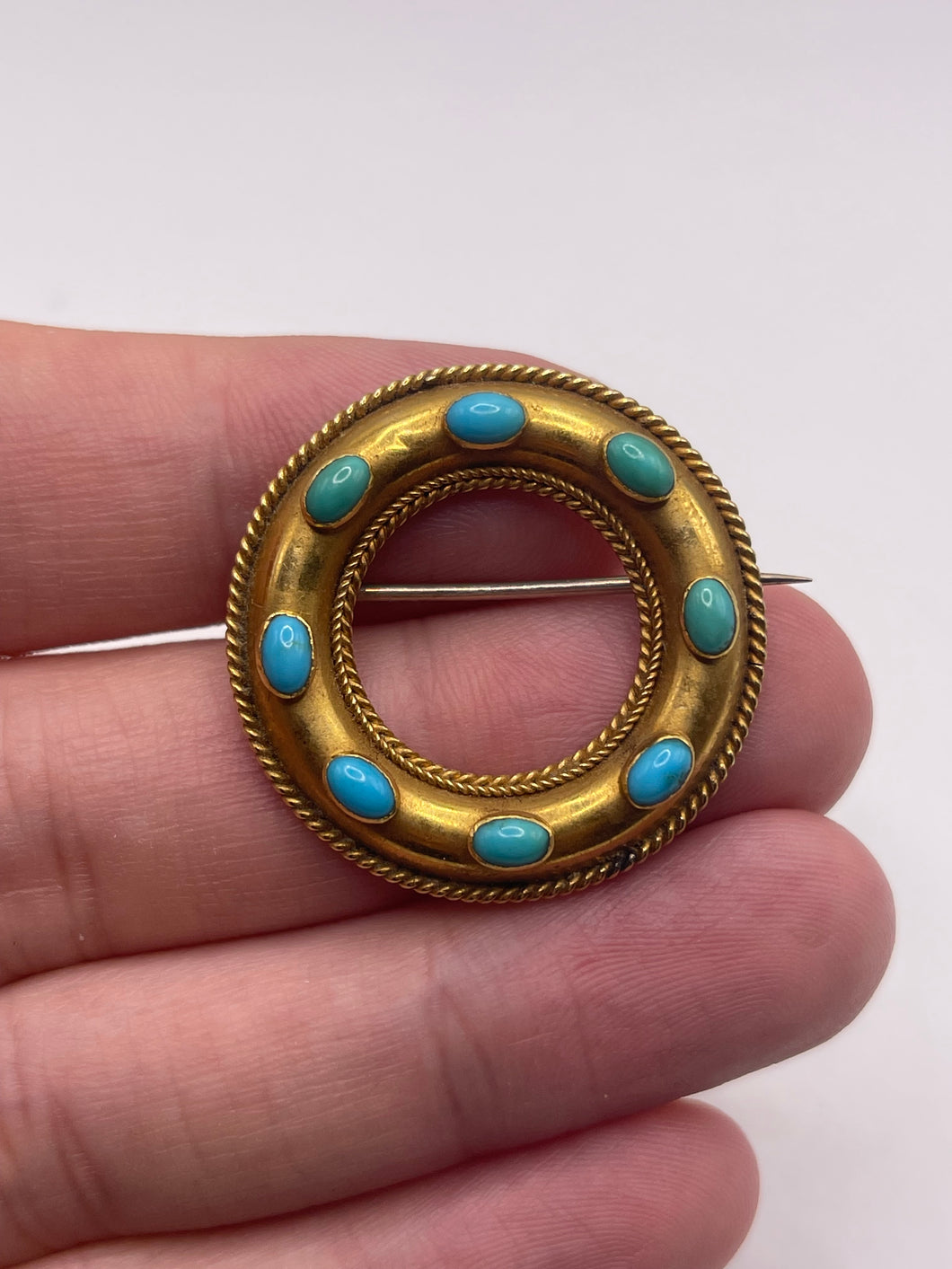 Antique 15ct gold turquoise brooch