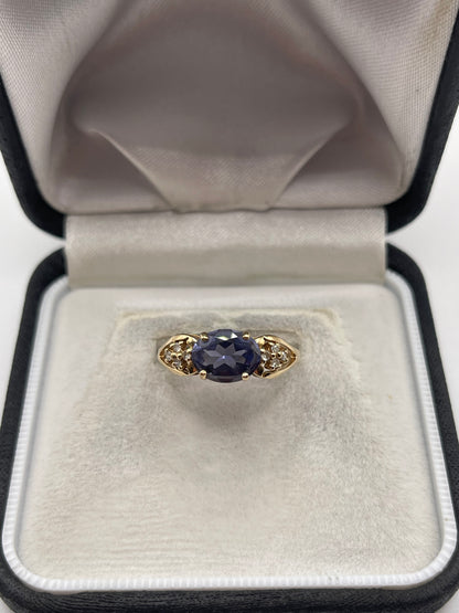 9ct gold iolite and diamond ring