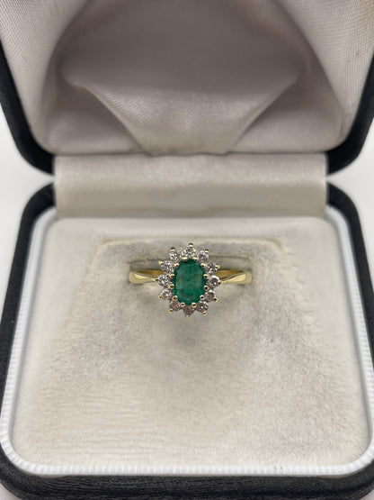 18ct gold emerald and diamond ring