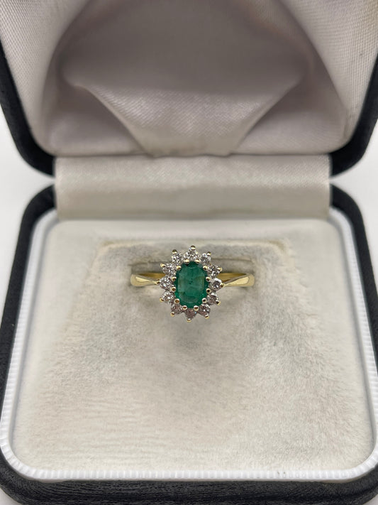 18ct gold emerald and diamond ring