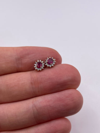 9ct gold ruby and diamond earrings