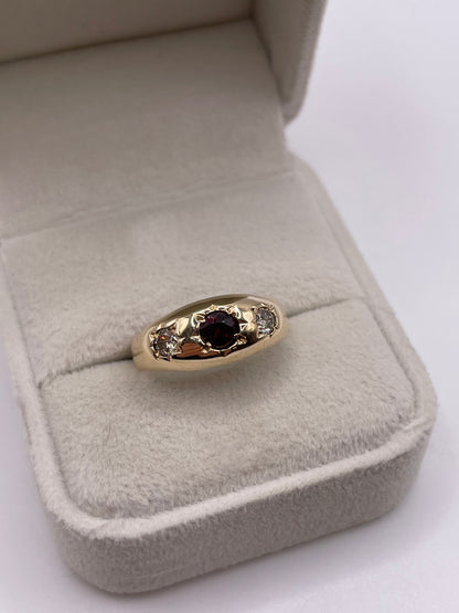 9ct gold garnet and diamond gypsy ring