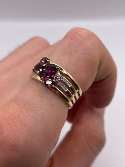 9ct gold rhodalite garnet and diamond ring