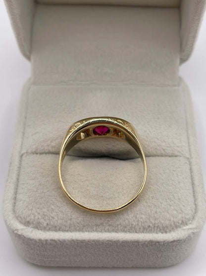 18ct gold synthetic ruby and rose cut diamond ring