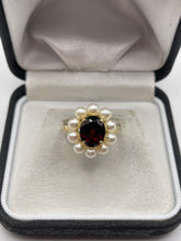 Load image into Gallery viewer, 9ct gold garnet and pearl ring
