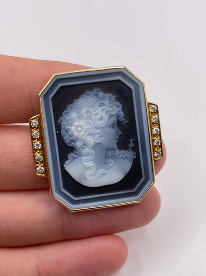 18ct gold cameo and diamond brooch