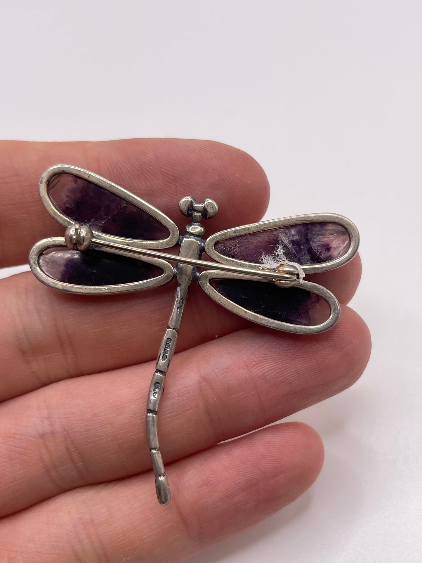 Silver blue John dragonfly brooch