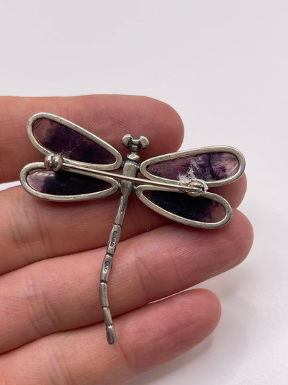 Silver blue John dragonfly brooch