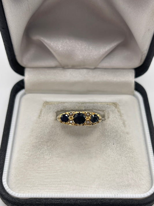 9ct gold sapphire and pearl ring