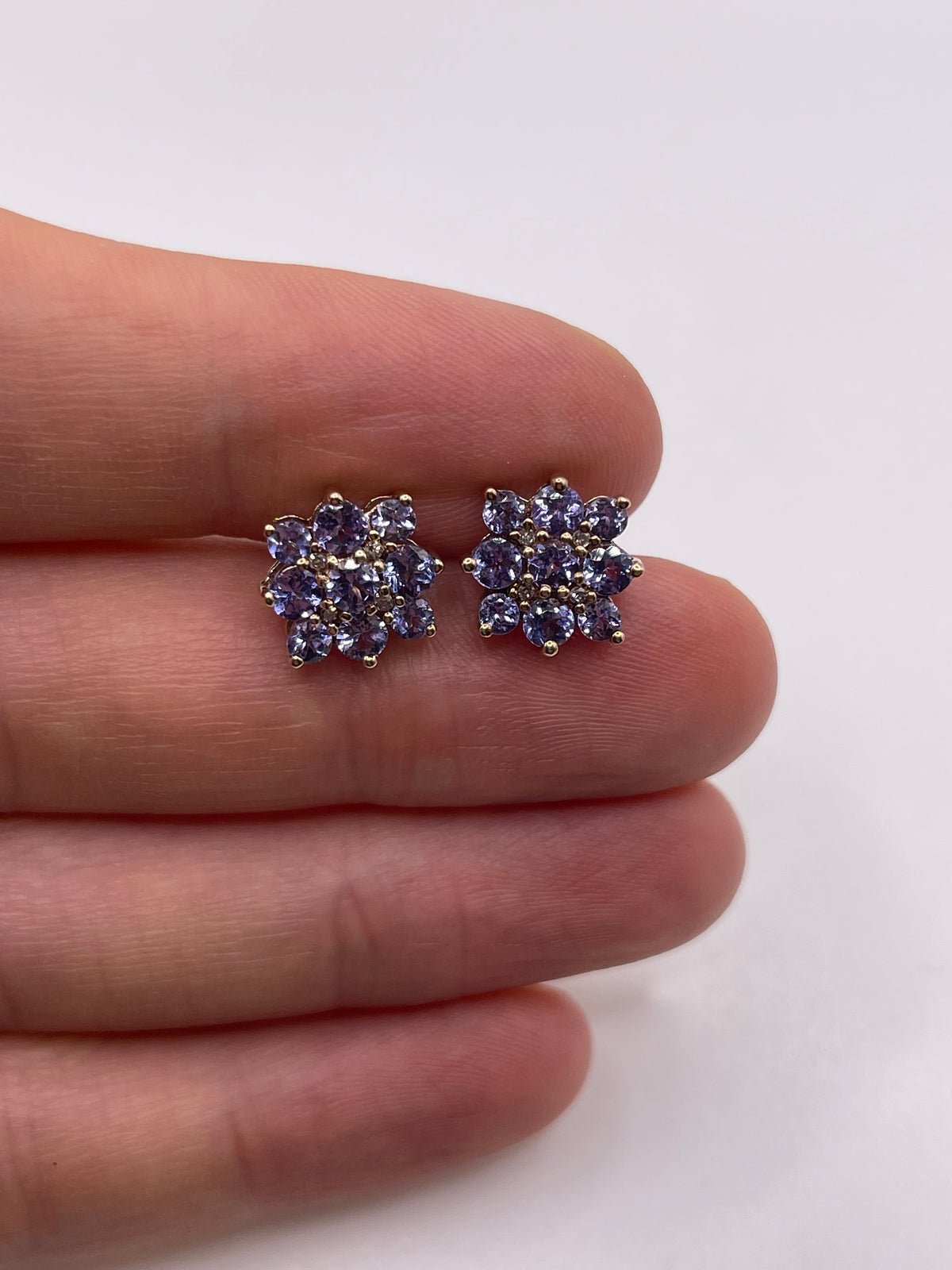 9ct gold tanzanite cluster earrings