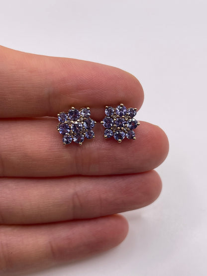 9ct gold tanzanite cluster earrings
