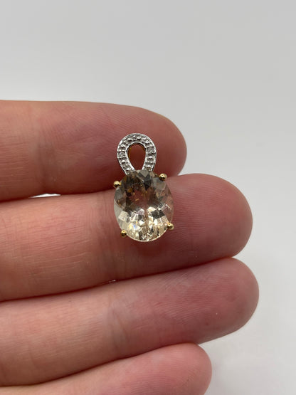 9ct gold morganite and diamond pendant